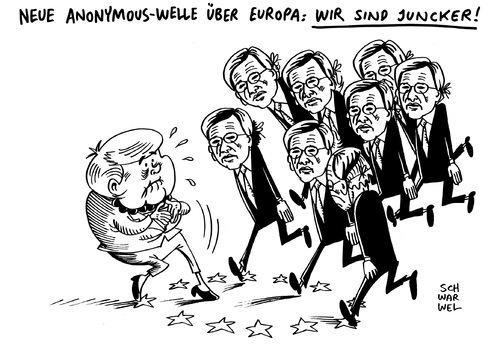 Cartoon: Jean Claude Juncker EU Präsiden (medium) by Schwarwel tagged jean,claude,juncker,nominierung,eu,europäische,union,kommissionspräsident,karikatur,schwarwel,anonymous,angela,merkel,jean,claude,juncker,nominierung,eu,europäische,union,kommissionspräsident,karikatur,schwarwel,anonymous,angela,merkel