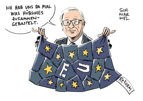 Cartoon: Juncker Reformpläne (medium) by Schwarwel tagged jean,claude,juncker,eu,europäische,union,europa,reform,reformpläne,europawahl,kommissionspräsident,internationale,politik,politiker,politikerin,außenpolitik,europapolitik,brexit,erdogan,trump,orban,wahl,wahlkampf,flüchtlingskrise,kerneuropa,karikatur,schwarwel,jean,claude,juncker,eu,europäische,union,europa,reform,reformpläne,europawahl,kommissionspräsident,internationale,politik,politiker,politikerin,außenpolitik,europapolitik,brexit,erdogan,trump,orban,wahl,wahlkampf,flüchtlingskrise,kerneuropa,karikatur,schwarwel