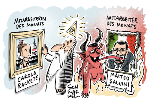 Cartoon: Kapitänin Carola Rackete (medium) by Schwarwel tagged freecarolarackete,carola,rackete,kapitänin,seawatch,italien,lampedusa,seenotrettung,seenot,mittelmeerroute,flüchtlingsroute,salvini,flüchtlinge,geflüchtete,migration,flüchtlingspolitik,flüchtlingskrise,mogrationspolitik,krieg,flucht,fluchtursachen,solidarität,eu,europäische,union,europa,heldin,geschichtsbücher,rettungsschiff,ngo,hilfsorganisation,seerecht,libyen,bootsflüchtlinge,cartoon,karikatur,schwarwel,freecarolarackete,carola,rackete,kapitänin,seawatch,italien,lampedusa,seenotrettung,seenot,mittelmeerroute,flüchtlingsroute,salvini,flüchtlinge,geflüchtete,migration,flüchtlingspolitik,flüchtlingskrise,mogrationspolitik,krieg,flucht,fluchtursachen,solidarität,eu,europäische,union,europa,heldin,geschichtsbücher,rettungsschiff,ngo,hilfsorganisation,seerecht,libyen,bootsflüchtlinge,cartoon,karikatur,schwarwel