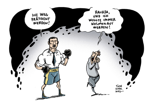 Cartoon: Klitschko Präsident (medium) by Schwarwel tagged ukraine,ex,boxer,sport,kampf,ring,vitali,klitschko,präsident,staatsspitze,regierung,chef,macht,wahl,präsidentenwahl,prominent,kandidat,kandidatur,präsidentenamt,weltmeister,timoschenko,janukowitsch,gerechtigkeit,verbrechen,astronaut,karikatur,schwarwel,ukraine,ex,boxer,sport,kampf,ring,vitali,klitschko,präsident,staatsspitze,regierung,chef,macht,wahl,präsidentenwahl,prominent,kandidat,kandidatur,präsidentenamt,weltmeister,timoschenko,janukowitsch,gerechtigkeit,verbrechen,astronaut,karikatur,schwarwel