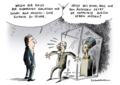 Cartoon: Kommunen vs Nofretete (medium) by Schwarwel tagged nofretete,kommune,museum,pleite,krise,schließen,geld,ägypten,zuschuss,förderung,teuer,karikatur,schwarwel,nofretete,kommune,museum,pleite,krise,schließen,geld,ägypten,zuschuss,förderung,teuer