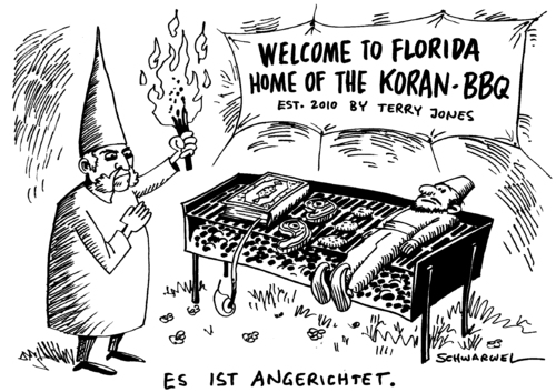 Cartoon: Koranverbrennung geplant (medium) by Schwarwel tagged koranverbrennung,koran,verbrennung,florida,karikatur,schwarwel,koranverbrennung,koran,verbrennung,florida,usa,priester,religion,islam,anti,hass,gewalt