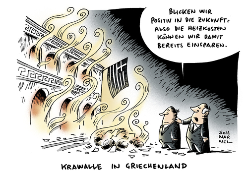 Cartoon: Krawalle Griechenland (medium) by Schwarwel tagged friedlich,protest,sparmaßnahmen,griechenland,krawalle,karikatur,schwarwel,friedlich,sparmaßnahmen,griechenland,krawalle