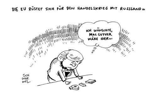 Cartoon: Krim Krise Handelskrieg EU (medium) by Schwarwel tagged krim,krise,handelskrieg,eu,europäische,union,krieg,firden,recht,gesetz,wirtschaft,handel,geld,finanzen,ressourcen,russland,deutschland,merkel,wirtschaftskrise,macgyver,rettung,überleben,terror,gewalt,macht,machtverhältnis,weltmächte,karikatur,schwarwel,krim,krise,handelskrieg,eu,europäische,union,krieg,firden,recht,gesetz,wirtschaft,handel,geld,finanzen,ressourcen,russland,deutschland,merkel,wirtschaftskrise,macgyver,rettung,überleben,terror,gewalt,macht,machtverhältnis,weltmächte,karikatur,schwarwel