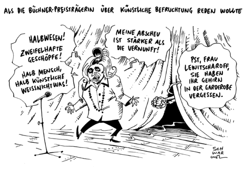 Cartoon: Lewitscharoff Skandalrede (medium) by Schwarwel tagged sibylle,lewitscharoff,büchner,preisträgerin,skandalrede,künstliche,befruchtung,skandal,onanieverbot,pränatale,diagnostik,horror,fortpflanzungsmediziner,frankenstein,abscheu,halbwesen,geschöpf,mensch,verachtung,menschenbild,wesen,menschenwürde,geburt,tod,karikatur,scharwel,sibylle,lewitscharoff,büchner,preisträgerin,skandalrede,künstliche,befruchtung,skandal,onanieverbot,pränatale,diagnostik,horror,fortpflanzungsmediziner,frankenstein,abscheu,halbwesen,geschöpf,mensch,verachtung,menschenbild,wesen,menschenwürde,geburt,tod,karikatur,scharwel