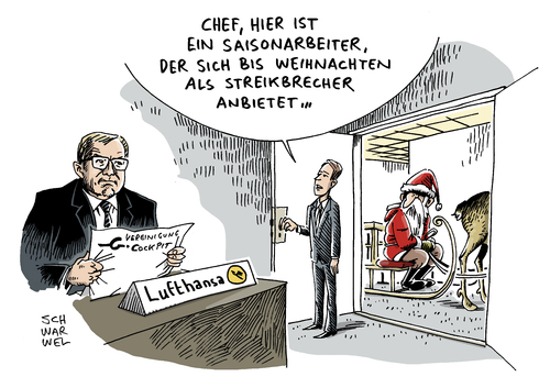 Cartoon: Lufthansa Streik bis Weihnachten (medium) by Schwarwel tagged lufthansa,streik,bis,weihnachten,pilot,arbeit,logn,gehalt,job,klage,tarife,tarifstreit,weihnachtsmann,karikatur,schwarwel,lufthansa,streik,bis,weihnachten,pilot,arbeit,logn,gehalt,job,klage,tarife,tarifstreit,weihnachtsmann,karikatur,schwarwel