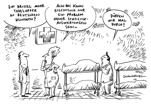 Cartoon: Mehr Todesopfer Kliniken (medium) by Schwarwel tagged tod,todesopfer,opfer,klinik,arzt,schwester,kranknehaus,tot,medikament,krank,amhulance,doktor,statistik,ärztefehler,ärzte,medizin,operation,behandlung,gesundheit,krankheit,karikatur,schwarwel,tod,opfer,klinik,arzt,schwester,krankenhaus,pfusch,medikament,ärzte