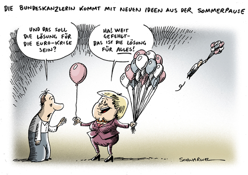 Cartoon: Merkel Lösung nach Sommerpause (medium) by Schwarwel tagged merkel,loesung,sommerpause,bundeskanzlerin,euro,rettung,geld,wirtschaft,finanzen,politik,karikatur,schwarwel,merkel,sommerpause,bundeskanzlerin,euro,rettung,wirtschaft,finanzen