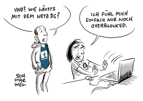 Cartoon: NetzDG legale Inhalte gelöscht (medium) by Schwarwel tagged netzdg,reporter,ohne,grenzen,netzwerk,netzwerke,social,media,post,twitter,facebook,instagram,soziale,account,netzdruchwirkungsgesetz,hass,hetze,hasskommentare,mark,zuckerberg,netzwerkdurchsetzungsgesetz,beleidigung,youtube,satire,humor,karikatur,karikaturist,barbara,streetartkünstlerin,sperrung,löschung,meinungsfreiheit,sperre,heiko,maas,politischer,extremismus,rechtsextremismus,rechtspopulismus,rechtspopulisten,rassismus,rassistisch,rassisten,overblocking,hassbotschaften,hassbotschaft,straftatbestände,verleumdung,internet,plattform,plattformen,bundesjustizminister,hassrede,rechtswidrig,verfassungswidrig,gesetz,recht,bundesamt,für,justiz,justizministerium,cartoon,schwarwelvolksverhetzung,netzdg,reporter,ohne,grenzen,netzwerk,netzwerke,social,media,post,twitter,facebook,instagram,soziale,account,netzdruchwirkungsgesetz,hass,hetze,hasskommentare,mark,zuckerberg,netzwerkdurchsetzungsgesetz,beleidigung,youtube,satire,humor,karikatur,karikaturist,barbara,streetartkünstlerin,sperrung,löschung,meinungsfreiheit,sperre,heiko,maas,politischer,extremismus,rechtsextremismus,rechtspopulismus,rechtspopulisten,rassismus,rassistisch,rassisten,overblocking,hassbotschaften,hassbotschaft,straftatbestände,verleumdung,internet,plattform,plattformen,bundesjustizminister,hassrede,rechtswidrig,verfassungswidrig,gesetz,recht,bundesamt,für,justiz,justizministerium,cartoon,schwarwelvolksverhetzung