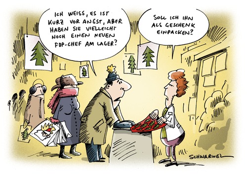 Cartoon: Neuer FDP-Chef - woher nehmen? (medium) by Schwarwel tagged politik,regierung,führung,partei,westerwelle,guido,chef,fdp,deutschland,republik,geschenk,weihnachten,kauf,karikatur,schwarwel,fdp,guido westerwelle,chef,partei,führung,regierung,deutschland,geschenk,weihnachten,guido,westerwelle