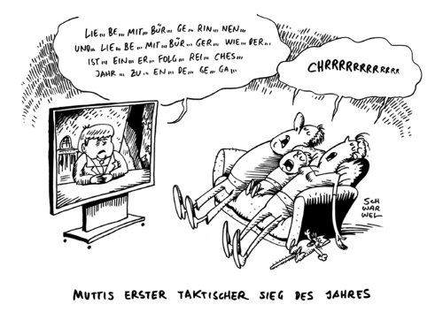 Cartoon: Neujahrsansprache 2014 Merkel (medium) by Schwarwel tagged neujahrsansprache,bundeskanzlerin,angela,angie,merkel,2014,blablabla,langweilig,karikatur,schwarwel,neujahrsansprache,bundeskanzlerin,angela,angie,merkel,2014,blablabla,langweilig,karikatur,schwarwel