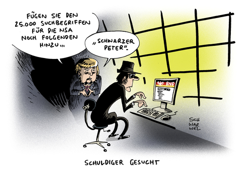 Cartoon: NSA Affäre BND (medium) by Schwarwel tagged nsa,affäre,bnd,suchbegriff,karikatur,schwarwel,merkel,nsa,affäre,bnd,suchbegriff,karikatur,schwarwel,merkel
