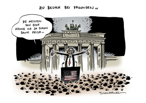 Cartoon: Obama Besuch Berlin Prism (medium) by Schwarwel tagged obama,us,usa,besuch,berlin,deutschland,kanzlerin,merkel,prism,affäre,überwachung,daten,karikatur,schwarwel,obama,us,usa,besuch,berlin,deutschland,kanzlerin,merkel,prism,affäre,überwachung,daten,karikatur,schwarwel