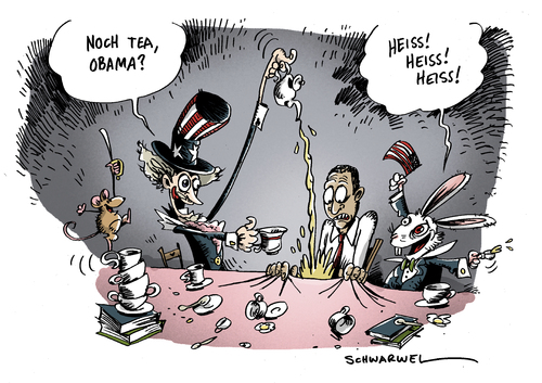 Cartoon: Obama und die Tea Party (medium) by Schwarwel tagged obama,amt,amtszeit,präsident,us,usa,karikatur,tea,party,time,macht,republiknaner,schwarwel,halbzeitwahl,stimmungstest,test,stimmung,staat,bundesstaat,amerika,politik,regierung,putzfrau,putz,repräsentantenhaus,barack obama,amt,amtszeit,präsident,amerika,usa,tea party,kongress,wahl,wahlen,niederlage,demokraten,halbzeitwahl,stimmungstest,stimmung,barack,obama,tea,party