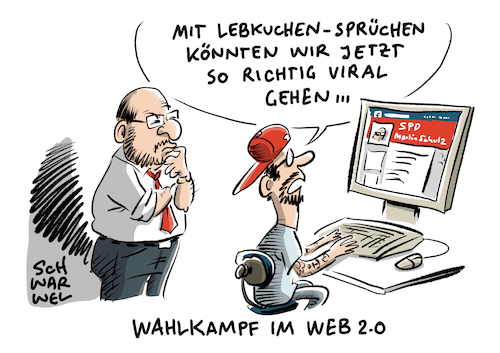 Cartoon: Parteien online im Wahlkampf (medium) by Schwarwel tagged partei,parteien,online,wahlkampf,kommunikation,web,bundestagswahl,wähler,www,world,wide,social,media,soziale,netzwerke,martin,schulz,spd,cdu,merkel,bundeskanzler,bundeskanzlerin,wahlkmapf,internet,twitter,facebook,portal,portale,like,likes,gefällt,mir,spitzenkandidat,spitzenkandidatin,statusmeldung,weihnachten,lebkuchen,weihnachtsgeschäft,viral,weihnachtsmann,winter,karikatur,schwarwel,partei,parteien,online,wahlkampf,kommunikation,web,bundestagswahl,wähler,www,world,wide,social,media,soziale,netzwerke,martin,schulz,spd,cdu,merkel,bundeskanzler,bundeskanzlerin,wahlkmapf,internet,twitter,facebook,portal,portale,like,likes,gefällt,mir,spitzenkandidat,spitzenkandidatin,statusmeldung,weihnachten,lebkuchen,weihnachtsgeschäft,viral,weihnachtsmann,winter,karikatur,schwarwel