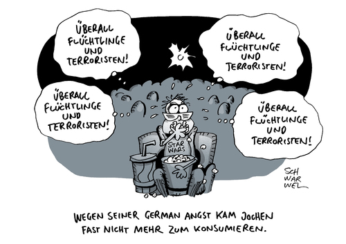Cartoon: Phänomen German Angst (medium) by Schwarwel tagged phänomen,german,angst,deutschen,furcht,konsum,karikatur,schwarwel,star,wars,flüchtlinge,terroristen,weihnachten,weihnachtsgeschäft,kino,kaufen,geschäft,handel,terror,gewalt,hass,krieg,syrien,flüchtlingspolitik,asylpolitik,phänomen,german,angst,deutschen,furcht,konsum,karikatur,schwarwel,star,wars,flüchtlinge,terroristen,weihnachten,weihnachtsgeschäft,kino,kaufen,geschäft,handel,terror,gewalt,hass,krieg,syrien,flüchtlingspolitik,asylpolitik