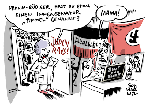 Cartoon: Pimmelgate Razzia Grote (medium) by Schwarwel tagged pimmelgate,pimmel,innensenator,senator,hamburg,grote,razzia,polizeieinsatz,shirtstorm,twitter,social,media,rechtsextrem,rechtsextremismus,antisemitismus,rassismus,hitler,judenhass,cartoon,karikatur,schwarwel,pimmelgate,pimmel,innensenator,senator,hamburg,grote,razzia,polizeieinsatz,shirtstorm,twitter,social,media,rechtsextrem,rechtsextremismus,antisemitismus,rassismus,hitler,judenhass,cartoon,karikatur,schwarwel