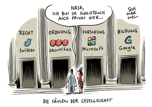 Cartoon: Privatisierung Forschung Recht (medium) by Schwarwel tagged privatisierung,forschung,recht,rechtsprechung,tech,konzerne,konzern,unternehmen,ki,intelligenz,intelligent,google,microsoft,wissen,bildung,medienkompetenz,medienpädagogik,medien,social,media,soziale,netzwerke,twitter,facebook,gesellschaft,wissenschaft,wissenschaftler,maschinelles,lernen,maschinen,roboter,technik,künstliche,daten,datensammlung,datenmissbrauch,datenspeicherung,amazon,online,www,world,wide,web,giganten,technologie,technologische,entwicklung,karikatur,schwarwel,privatisierung,forschung,recht,rechtsprechung,tech,konzerne,konzern,unternehmen,ki,intelligenz,intelligent,google,microsoft,wissen,bildung,medienkompetenz,medienpädagogik,medien,social,media,soziale,netzwerke,twitter,facebook,gesellschaft,wissenschaft,wissenschaftler,maschinelles,lernen,maschinen,roboter,technik,künstliche,daten,datensammlung,datenmissbrauch,datenspeicherung,amazon,online,www,world,wide,web,giganten,technologie,technologische,entwicklung,karikatur,schwarwel