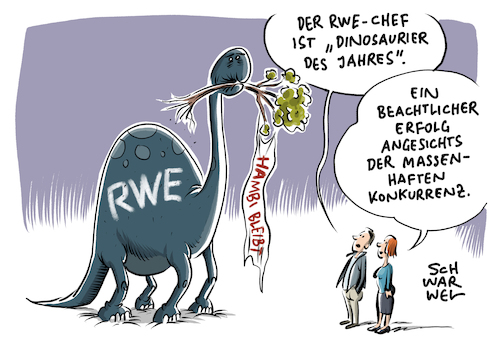 Cartoon: RWE Negativpreis NABU (medium) by Schwarwel tagged rwe,hambacher,forst,hambi,bleibt,nabu,naturschutzbund,negativpreis,dinosaurer,des,jahres,preis,preisverleihung,auszeichnung,umwelt,umweltzerstörung,umweltschutz,umweltschützer,natur,wald,baumhaus,baumhäuser,rolf,schmitz,chef,rodung,polizei,polizeigewalt,klima,klimawandel,klimapolitik,umwweltpolitik,braunkohle,braunkohleabbau,klimaschutz,kohle,kohleausstieg,abholzung,nachhaltigkeit,energiekonzern,kohlekraftwerke,umweltverschmutzung,trophäe,naturschutz,razzia,waldbesetzung,klimagerechtigkeit,gewalt,staatsgewalt,schusswaffe,schusswaffen,hunderschaft,polizeihundertschaft,demo,demonstration,cartoon,karikatur,schwarwel,rwe,hambacher,forst,hambi,bleibt,nabu,naturschutzbund,negativpreis,dinosaurer,des,jahres,preis,preisverleihung,auszeichnung,umwelt,umweltzerstörung,umweltschutz,umweltschützer,natur,wald,baumhaus,baumhäuser,rolf,schmitz,chef,rodung,polizei,polizeigewalt,klima,klimawandel,klimapolitik,umwweltpolitik,braunkohle,braunkohleabbau,klimaschutz,kohle,kohleausstieg,abholzung,nachhaltigkeit,energiekonzern,kohlekraftwerke,umweltverschmutzung,trophäe,naturschutz,razzia,waldbesetzung,klimagerechtigkeit,gewalt,staatsgewalt,schusswaffe,schusswaffen,hunderschaft,polizeihundertschaft,demo,demonstration,cartoon,karikatur,schwarwel