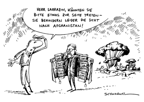 Cartoon: Sarrazin verstopft Berichte (medium) by Schwarwel tagged sarrazin,buch,bericht,berichterstattung,zirkus,rassismus,karikatur,schwarwel,politik