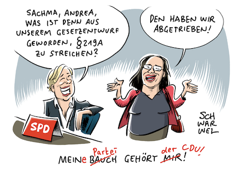 Cartoon: Schwangerschaftsabbruch Werbung (medium) by Schwarwel tagged verbot,werbung,schwangerschaftsabbruch,schwangerschaftsabbrüche,schwangerschaft,kind,baby,ungeborenes,leben,219,stgb,spd,frauen,selbstbestimmung,gleichberechtigung,gleichstellung,mein,bauch,gehört,mir,abtreibung,nahles,partei,union,cdu,abtreibungsgegner,konservativ,abtreiben,frauenärztin,frauenarzt,abtreibungsdebatte,werbeverbot,abtreibungsrecht,selbstbestimmungsrecht,frau,schwangere,feminismus,feministinnen,äußerung,spahn,kevin,kühnert,cartoon,karikatur,schwarwel,verbot,werbung,schwangerschaftsabbruch,schwangerschaftsabbrüche,schwangerschaft,kind,baby,ungeborenes,leben,219,stgb,spd,frauen,selbstbestimmung,gleichberechtigung,gleichstellung,mein,bauch,gehört,mir,abtreibung,nahles,partei,union,cdu,abtreibungsgegner,konservativ,abtreiben,frauenärztin,frauenarzt,abtreibungsdebatte,werbeverbot,abtreibungsrecht,selbstbestimmungsrecht,frau,schwangere,feminismus,feministinnen,äußerung,spahn,kevin,kühnert,cartoon,karikatur,schwarwel