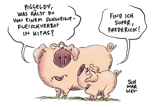 Cartoon: Schweinefleischverzicht in Kita (medium) by Schwarwel tagged schweinefleisch,lebensmittel,nahrung,tote,tiere,essen,fleischfresser,vegan,veganer,vegetarier,vegetarisch,konsum,fleichkonsum,tierschutz,tierschützer,fleischer,schwein,kindergarten,kita,muslime,religion,rassismus,rassisten,ausländerfeindlichkeit,ausländerfeindlich,ausländerhass,rechtsextremismus,rechtsextrem,rechtsextremistisch,afd,alternative,für,deutschland,partei,parteien,politik,migranten,flüchtlinge,flüchtlingskrise,poggenburg,demo,demonstration,landtagswahl,wahlkampf,sachsen,islam,kopftuchzwang,kopftuchverbot,religionsfreiheit,integration,cartoon,karikatur,schwarwel,schweinefleisch,lebensmittel,nahrung,tote,tiere,essen,fleischfresser,vegan,veganer,vegetarier,vegetarisch,konsum,fleichkonsum,tierschutz,tierschützer,fleischer,schwein,kindergarten,kita,muslime,religion,rassismus,rassisten,ausländerfeindlichkeit,ausländerfeindlich,ausländerhass,rechtsextremismus,rechtsextrem,rechtsextremistisch,afd,alternative,für,deutschland,partei,parteien,politik,migranten,flüchtlinge,flüchtlingskrise,poggenburg,demo,demonstration,landtagswahl,wahlkampf,sachsen,islam,kopftuchzwang,kopftuchverbot,religionsfreiheit,integration,cartoon,karikatur,schwarwel