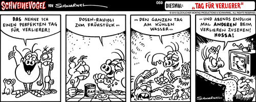Cartoon: Schweinevogel Cartoon 059 (medium) by Schwarwel tagged schweinevogel,iron,doof,witz,cartoon,strip,verlierer,fernsehen,fußball,wm,deutschland,schwarwel