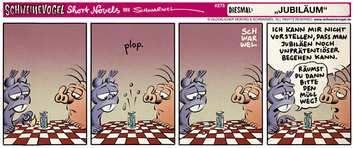 Cartoon: Schweinevogel Jubiläum (medium) by Schwarwel tagged schweinevogel,iron,doof,sid,pinkel,comic,comicstrip,schwarwel,schweinevogel,iron,doof,sid,pinkel,comic,comicstrip,schwarwel