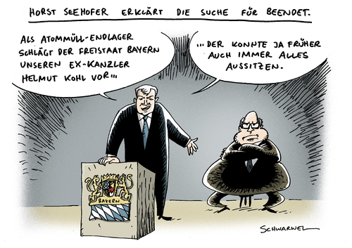 Cartoon: Seehofers Endlager (medium) by Schwarwel tagged bayer,seehofer,endlager,atom,atommüll,ausstieg,atomausstieg,politik,deutschland,helmut,kohl,horst,freistaat,kanzler,kanzlerin,merkel,endlagersuche,csu,chef,führung,minister,präsident,energie,wirtschaft,geld,finanzen,konzern,gorleben,abfall,radioaktiv,kernenergie,karikatur,schwarwel,bayer,horst seehofer,endlager,atom,atommüll,ausstieg,atomausstieg,helmut kohl,kanzlerin,merkel,csu,führung,minister,endlagersuche,akw,atomkraft,horst,seehofer,helmut,kohl