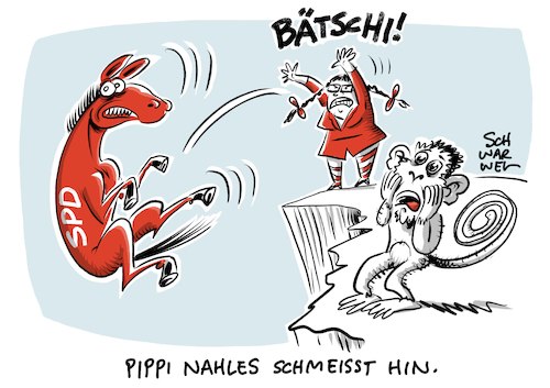 Cartoon: SPD Nahles schmeißt hin (medium) by Schwarwel tagged spd,nahles,rückzug,parteichefin,trip,schwesig,gümbel,dreyer,pippi,langstrumpf,politik,politikerin,fraktionsvorsitzende,wahl,wahlen,bundestagswahl,europawahl,cartoon,karikatur,schwarwel,spd,nahles,rückzug,parteichefin,trip,schwesig,gümbel,dreyer,pippi,langstrumpf,politik,politikerin,fraktionsvorsitzende,wahl,wahlen,bundestagswahl,europawahl,cartoon,karikatur,schwarwel