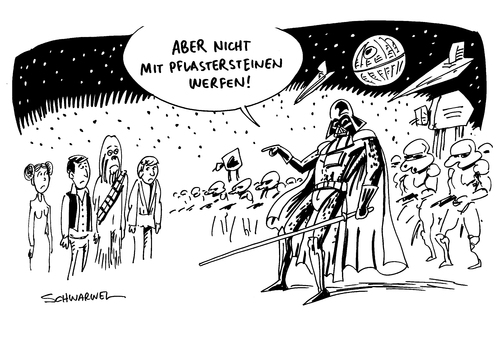 Cartoon: Star Wars und Linke Krawalle (medium) by Schwarwel tagged star,wars,linke,krawalle,imperium,rebellen,kassenmagnet,leipzig,dcu,forderung,polizei,polizisten,gummigeschosse,karikatur,schwarwel,verkauf,merchandise,darth,vader,star,wars,linke,krawalle,imperium,rebellen,kassenmagnet,leipzig,dcu,forderung,polizei,polizisten,gummigeschosse,karikatur,schwarwel,verkauf,merchandise,darth,vader