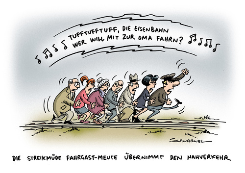 Cartoon: Streik GDL Zugverkehr (medium) by Schwarwel tagged streik,gdl,verhandlung,gescheitert,zugverkehr,lahmgelegt,zug,bahn,deutsche,fahrgast,nahverkehr,eisenbahn,karikatur,schwarwel,streik,gdl,verhandlung,gescheitert,zugverkehr,lahmgelegt,zug,bahn,deutsche,fahrgast,nahverkehr,eisenbahn,karikatur,schwarwel