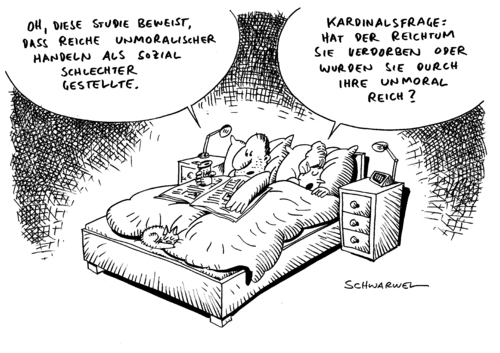 Cartoon: Studie Reichtum Unmoral (medium) by Schwarwel tagged schwarwel,karikatur,ethik,klasse,reich,rang,schicht,proband,forscher,pdychologe,psychologie,gier,sozialwissenschaft,sozial,untreue,unanständig,anstand,moral,betrug,lüge,macht,finanzen,wirtschaft,geld,unmoral,reichtum,studie,studie,reichtum,unmoral,geld,wirtschaft,finanzen,lüge,betrug,moral,anstand,unanständig,sozial,sozialwissenschaft,arm,reich,schere