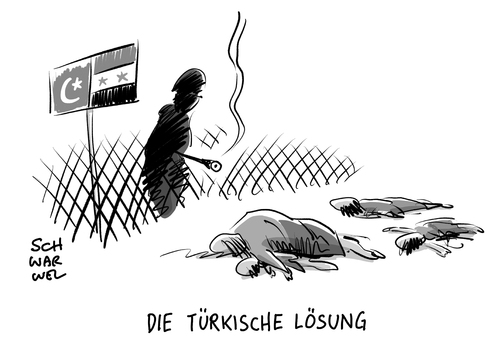 Cartoon: Syrien Flüchtlinge an Grenze (medium) by Schwarwel tagged vorwürd,türkei,syrien,flüchtlinge,geflüchtete,flüchtlingskrise,flüchtlingspolitik,schuss,schießen,erschießen,grenze,karikatur,schwarwel,vorwürd,türkei,syrien,flüchtlinge,geflüchtete,flüchtlingskrise,flüchtlingspolitik,schuss,schießen,erschießen,grenze,karikatur,schwarwel