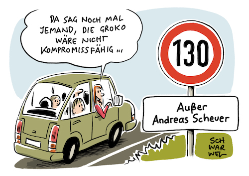 Cartoon: Tempolimit Scheuer (medium) by Schwarwel tagged tempolimit,scheuer,verkehrsminister,spd,autobahn,geschwindigkeit,geschwindigkeitsbegrenzung,130,kilometer,pro,stunde,bundesverkehrsministerium,maut,mautdebakel,umweltschutz,naturschutz,umweltschützer,sicherheit,klimawandel,klimawende,klimagegner,klimaleugner,cartoon,karikatur,schwarwel,tempolimit,scheuer,verkehrsminister,spd,autobahn,geschwindigkeit,geschwindigkeitsbegrenzung,130,kilometer,pro,stunde,bundesverkehrsministerium,maut,mautdebakel,umweltschutz,naturschutz,umweltschützer,sicherheit,klimawandel,klimawende,klimagegner,klimaleugner,cartoon,karikatur,schwarwel