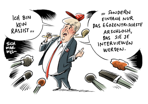 Cartoon: Trump Ich bin kein Rassist (medium) by Schwarwel tagged donald,trump,us,usa,amerika,president,präsident,weißes,haus,make,america,great,again,first,shithole,countries,interview,journalist,journalismus,rassist,rassismus,schwarze,weiße,neger,aprtheid,rechtsextrem,rechtsextremismus,radikal,rechtspopulismus,rechtspopulisten,populismus,staatschef,regierung,macht,drechsloch,länder,migranten,migration,ausländer,ausländerfeindlichkeit,ausländerhass,asyl,asylsuchende,asylpolitik,flüchtlinge,geflüchtete,flüchtlingskrise,flüchtlingspolitik,einwanderung,einwanderungspolitik,republikaner,demokraten,senatoren,kabinett,einwanderer,afrika,haiti,nazi,nazis,karikatur,schwarwel,donald,trump,us,usa,amerika,president,präsident,weißes,haus,make,america,great,again,first,shithole,countries,interview,journalist,journalismus,rassist,rassismus,schwarze,weiße,neger,aprtheid,rechtsextrem,rechtsextremismus,radikal,rechtspopulismus,rechtspopulisten,populismus,staatschef,regierung,macht,drechsloch,länder,migranten,migration,ausländer,ausländerfeindlichkeit,ausländerhass,asyl,asylsuchende,asylpolitik,flüchtlinge,geflüchtete,flüchtlingskrise,flüchtlingspolitik,einwanderung,einwanderungspolitik,republikaner,demokraten,senatoren,kabinett,einwanderer,afrika,haiti,nazi,nazis,karikatur,schwarwel