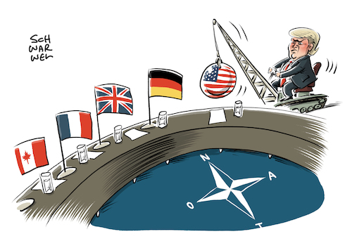 Cartoon: Trump NATO (medium) by Schwarwel tagged trump,donald,us,usa,america,amerika,president,präsident,verteidigungsausgaben,nato,verteidigung,sicherheit,gipfel,brüssel,eu,europa,europäische,union,operation,abrissbirne,putin,außenpolitik,weltpolitik,macht,weltmächte,politiker,militär,handel,freihandelsabkommen,handelsstreit,handelskrieg,alliierte,nafta,rüstung,rüstungsausgaben,geld,wirtschaft,cartoon,karikatur,schwarwel,trump,donald,us,usa,america,amerika,president,präsident,verteidigungsausgaben,nato,verteidigung,sicherheit,gipfel,brüssel,eu,europa,europäische,union,operation,abrissbirne,putin,außenpolitik,weltpolitik,macht,weltmächte,politiker,militär,handel,freihandelsabkommen,handelsstreit,handelskrieg,alliierte,nafta,rüstung,rüstungsausgaben,geld,wirtschaft,cartoon,karikatur,schwarwel