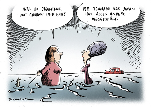 Cartoon: Tsunami vor Japan (medium) by Schwarwel tagged tsunami,japan,gaddafi,e10,sprit,bio,tankstelle,auto,umwelt,natur,katastrophe,tod,menschen,haus,überschwemmung,beben,einsturz,verwüstung,küste,flut,welle,strom,brand,obdachlos,politik,nachrichten,news,karikatur,schwarwel,erdbeben,japan,tsunami,katastrophe,tod,welle,flagge,sonne,naturkatastrophe