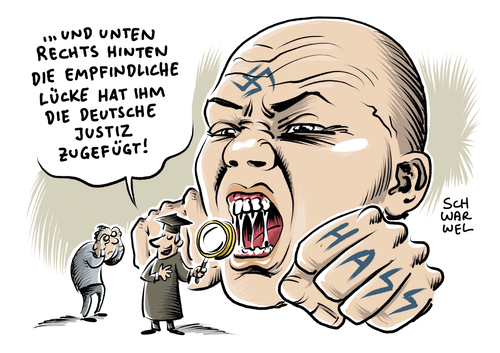 Cartoon: Über 6500 rechte Straftaten (medium) by Schwarwel tagged straftaten,rechts,nazi,recht,gesetz,hass,wut,rechtsextrem,anstieg,kriminalität,gewalt,gewaltdelikte,neonazis,haftbefehl,karikatur,schwarwel,straftaten,rechts,nazi,recht,gesetz,hass,wut,rechtsextrem,anstieg,kriminalität,gewalt,gewaltdelikte,neonazis,haftbefehl,karikatur,schwarwel