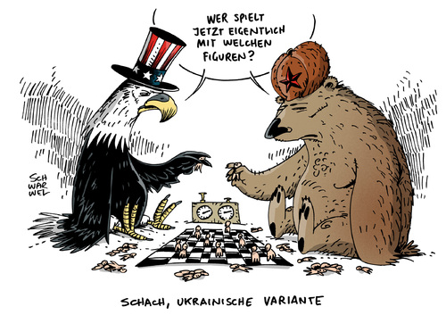 Cartoon: Ukraine USA Russland (medium) by Schwarwel tagged ukraine,westlich,russisch,diplomaten,diplomatie,verschärfen,ton,russland,putin,us,usa,obama,barack,eu,europäische,union,spiel,macht,menschen,schach,tot,tod,geier,bär,roter,stern,gewalt,weltmacht,terror,karikatur,schwarwel,ukraine,westlich,russisch,diplomaten,diplomatie,verschärfen,ton,russland,putin,us,usa,obama,barack,eu,europäische,union,spiel,macht,menschen,schach,tot,tod,geier,bär,roter,stern,gewalt,weltmacht,terror,karikatur,schwarwel