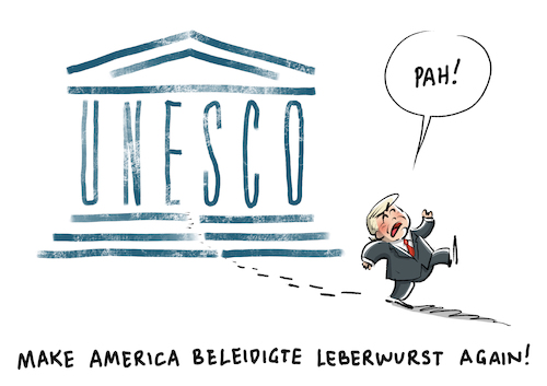 Cartoon: Unesco USA Trump (medium) by Schwarwel tagged trump,donald,us,usa,amerika,president,präsident,make,america,great,again,unesco,politik,politiker,un,vereinte,nationen,antiisraelisch,karikatur,schwarwel,trump,donald,us,usa,amerika,president,präsident,make,america,great,again,unesco,politik,politiker,un,vereinte,nationen,antiisraelisch,karikatur,schwarwel