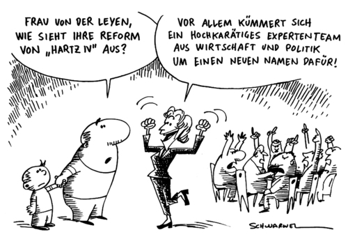 Cartoon: von der Leyen Hartz-IV-Reform (medium) by Schwarwel tagged von,der,leyen,hartz,iv,reform,plan,minister,arbeitsministerin,karikatur,schwarwel
