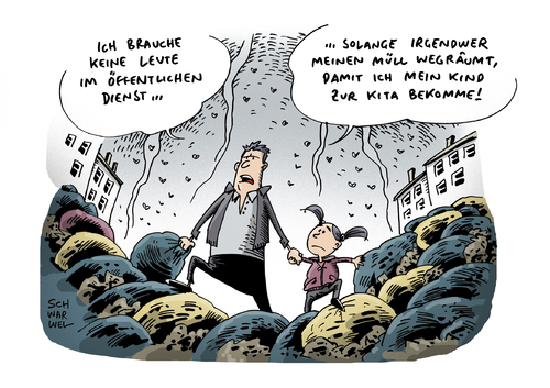 Cartoon: Warnstreiks öffentlicher Dienst (medium) by Schwarwel tagged warnstreiks,öffentlicher,dienst,streik,kita,müll,arbeiter,verdi,tarifkonflikt,tarif,lohn,gehalt,geld,angestellte,beschäftigte,arbeitsniederlegung,arbeit,karikatur,schwarwel,warnstreiks,öffentlicher,dienst,streik,kita,müll,arbeiter,verdi,tarifkonflikt,tarif,lohn,gehalt,geld,angestellte,beschäftigte,arbeitsniederlegung,arbeit,karikatur,schwarwel