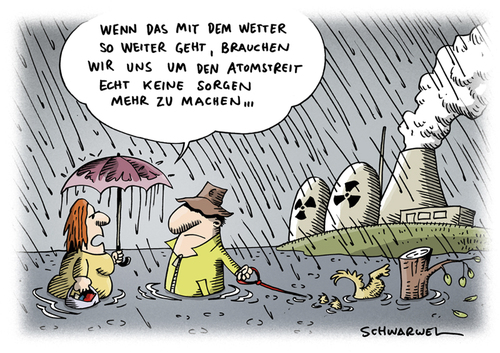 Cartoon: Wetter und Atomstreit (medium) by Schwarwel tagged wetter,atomstreit,atom,energie,natur,umwelt,kraftwerk,tod,sterben,schädigung,zerstörung,karikatur,schwarwel