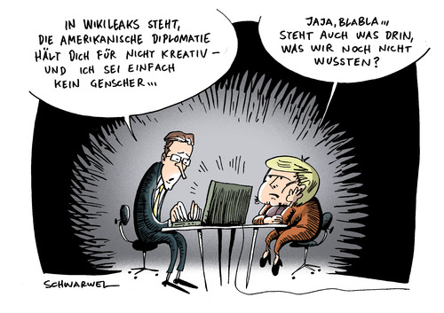 Cartoon: Wikileaks-VÖ (medium) by Schwarwel tagged wikileaks,veröffentlichung,deutschland,angela,merkel,außenminister,minister,guido,westerwelle,politik,politiker,us,geheimdepesche,depesche,karikatur,schwarwel,wikileaks,veröffentlichung,deutschland,angela merkel,außenminister,minister,guido westerwelle,geheimdepesche,us,depesche,angela,merkel,guido,westerwelle