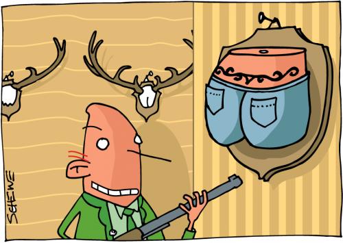 Cartoon: Arschgeweih (medium) by Josef Schewe tagged tattoo,trophäe,jäger,mann,gewehr,gun,deer,hunter,geweih,hirsch,animal,tier,,trophäe,jäger,jagd,tiere,hirschgeweih,geweih,beute,andenken,jagen,wilderer,wild,gewehr,hirsch,tier,arsch,po,hintern,arschgeweih,tattoo,tätowierung,tribal,körperschmuck,modifikation,körpermodifikation,beauty,schnönheit,identität,trend,töten,erschießen,kultur