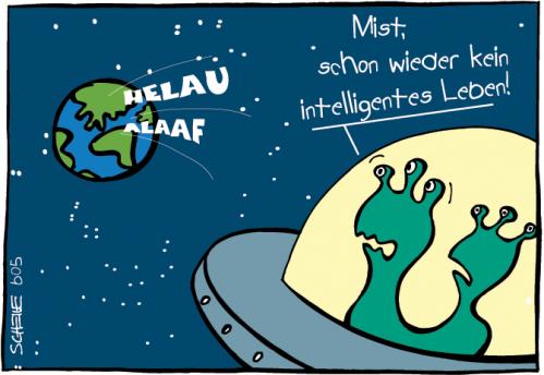 Cartoon: Helau (medium) by Josef Schewe tagged schewe,helau,alaaf,karneval,alien,ufo,erde,weltall,untertasse,gruene,männchen,space,carnival,earth,intelligenz,intelligence,brain,future