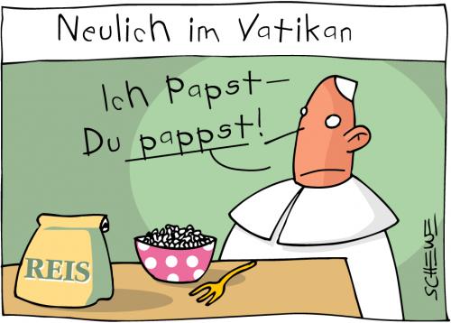 Cartoon: Papst (medium) by Josef Schewe tagged papst,reis,kirche,essen,,papst,religion,glaube,bibel,gott,heilig,vatikan,papst benedikt,ratzinger,reis,essen,nahrung,pappen,ernährung,benedikt