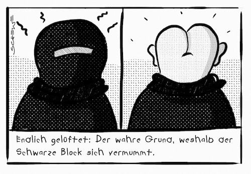 Cartoon: Schwarzer Block (medium) by Josef Schewe tagged schwarzer,block,black,bloc,vermummte,demo,g20,hamburg,arschlöcher,terror,randale,chaoten,schwarzer,block,black,bloc,vermummte,demo,g20,hamburg,arschlöcher,terror,randale,chaoten