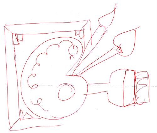 Cartoon: Kritzelei (medium) by manfredw tagged sudel,kritzeln,zeichnen,malen,pinsel,palette,keilrahmen,rotstift,leihen,wünsche
